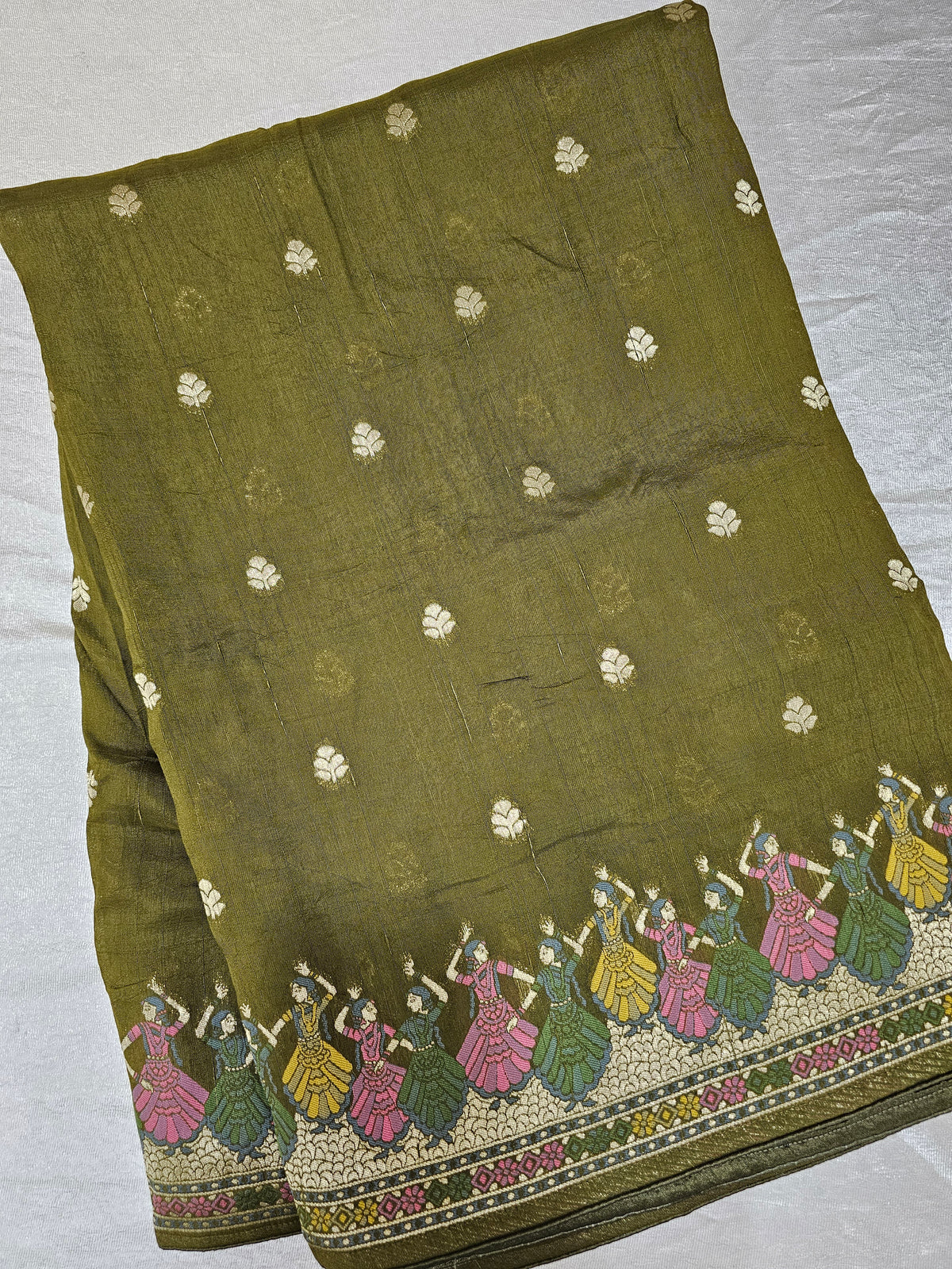 Premium Jute Blend Tussar with Paithani Weaving Border - Mehndi Green