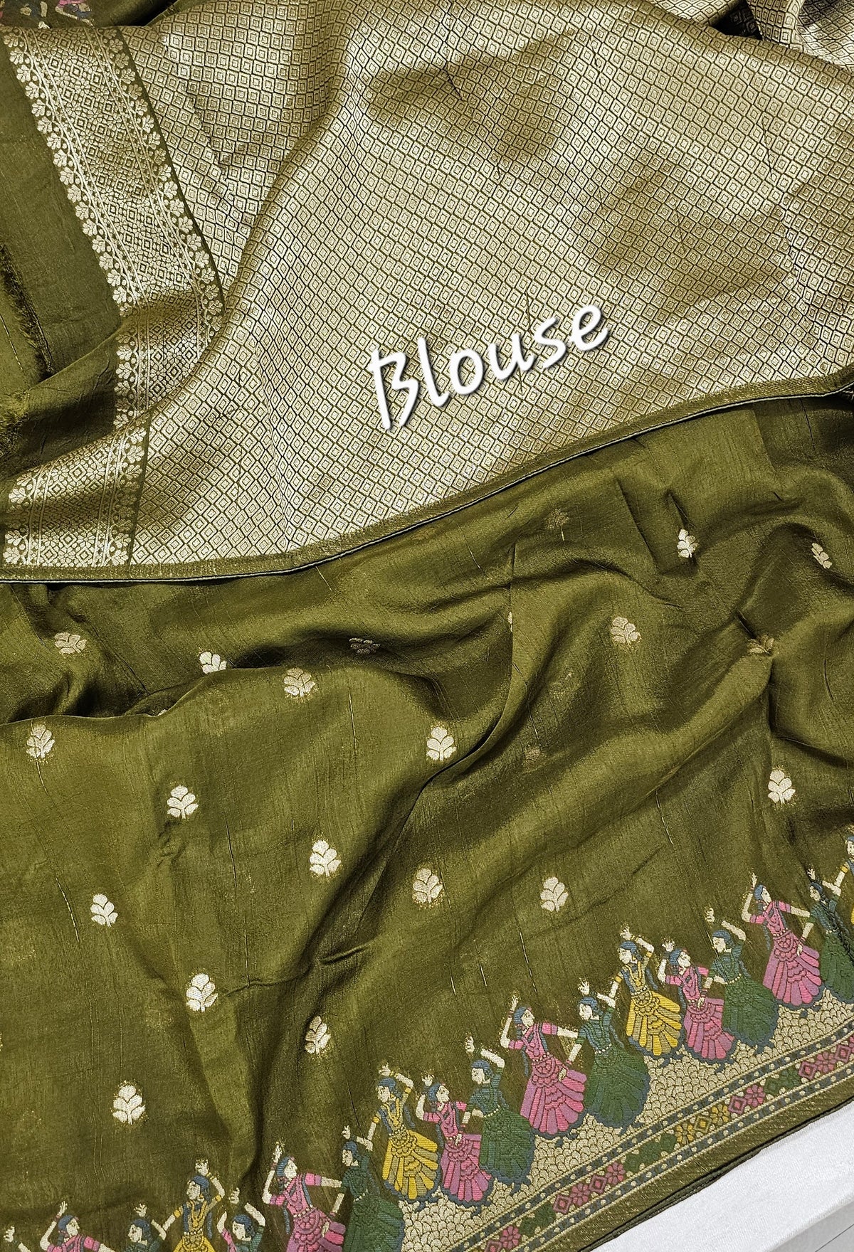 Premium Jute Blend Tussar with Paithani Weaving Border - Mehndi Green