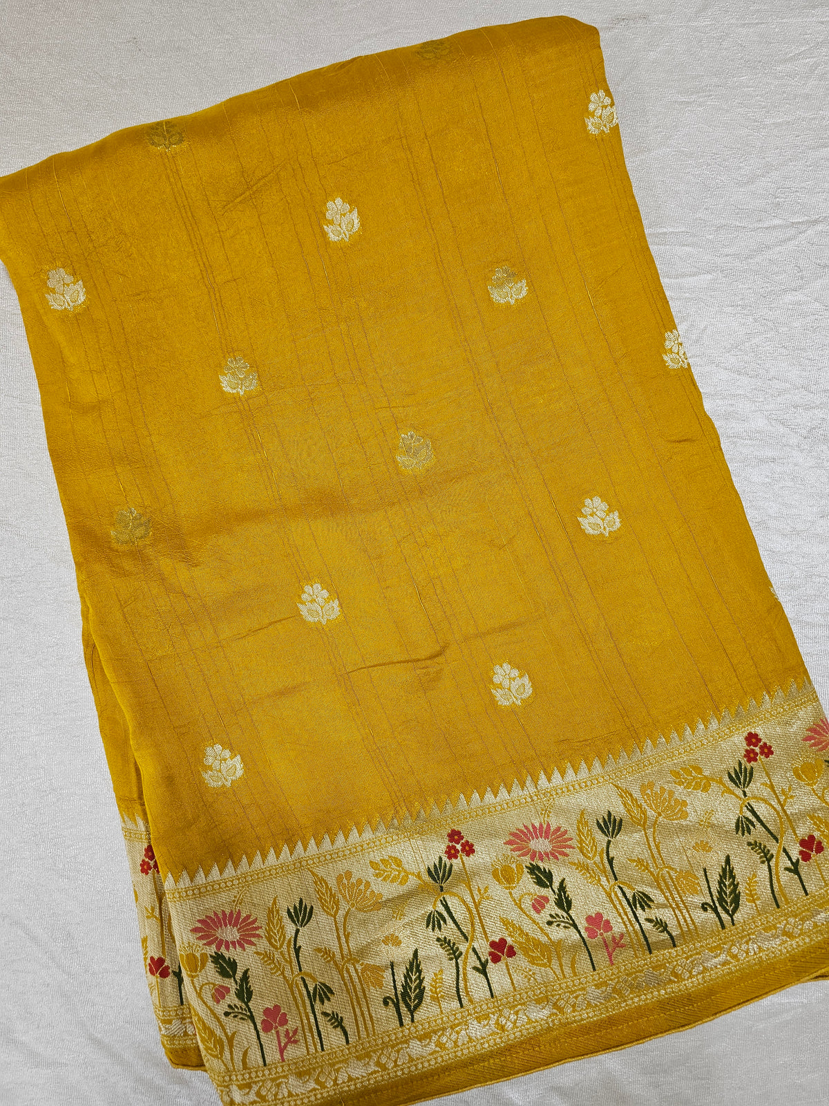 Premium Jute Blend Tussar with Paithani Weaving Border - Yellow