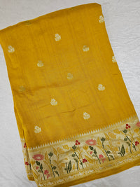 Premium Jute Blend Tussar with Paithani Weaving Border - Yellow