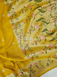 Premium Jute Blend Tussar with Paithani Weaving Border - Yellow