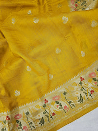 Premium Jute Blend Tussar with Paithani Weaving Border - Yellow