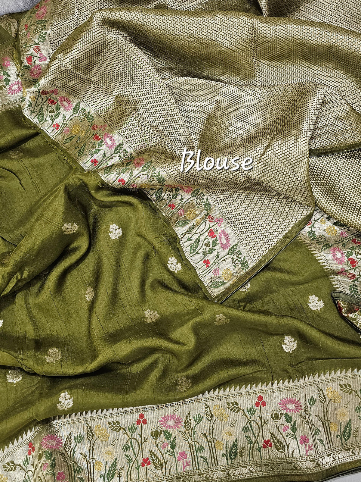 Premium Jute Blend Tussar with Paithani Weaving Border - Mehndi Green