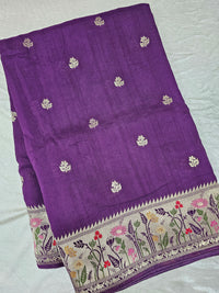 Premium Jute Blend Tussar with Paithani Weaving Border - Purple