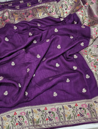Premium Jute Blend Tussar with Paithani Weaving Border - Purple