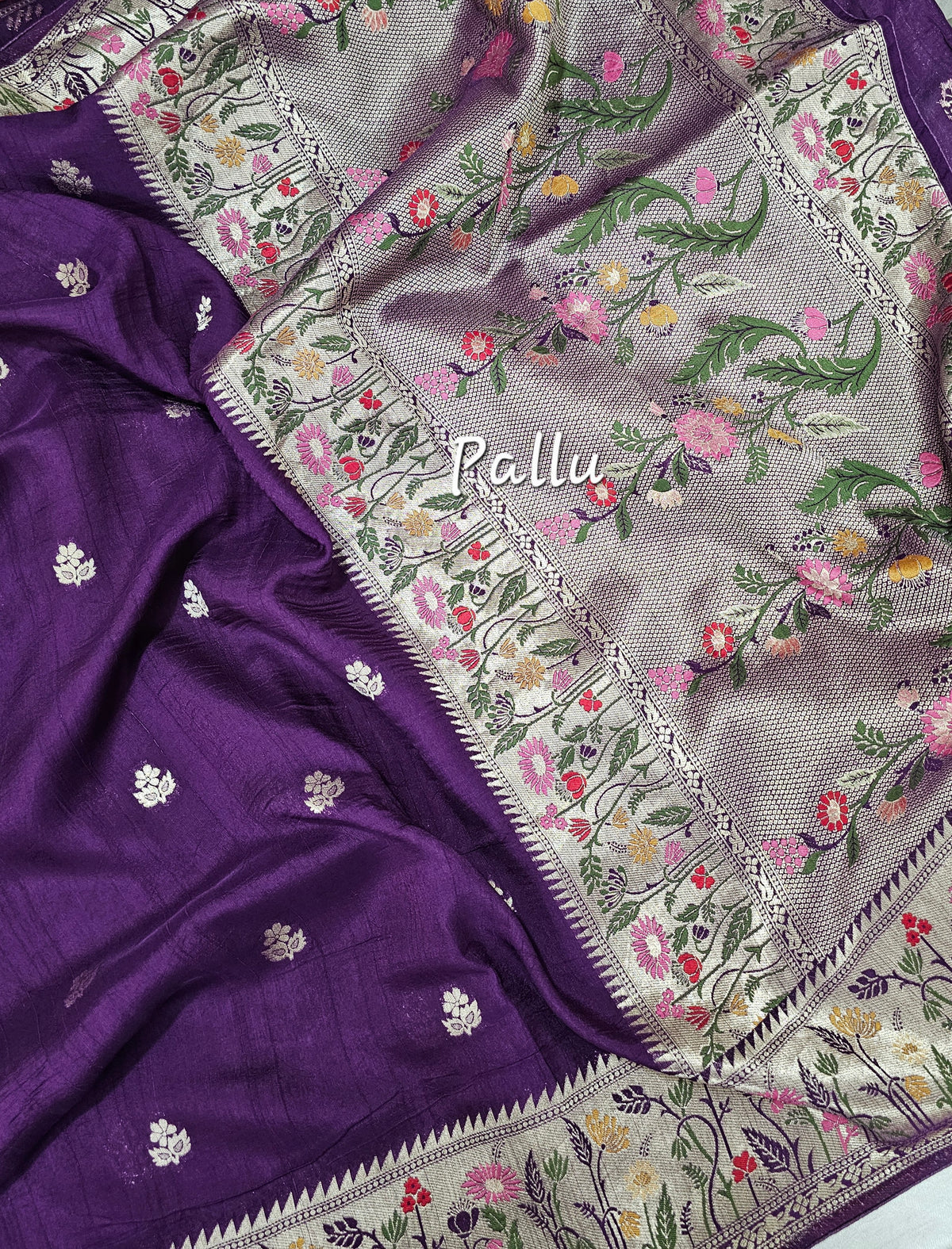 Premium Jute Blend Tussar with Paithani Weaving Border - Purple