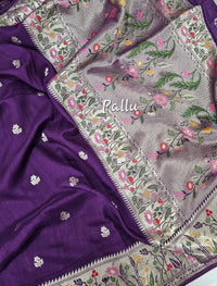 Premium Jute Blend Tussar with Paithani Weaving Border - Purple