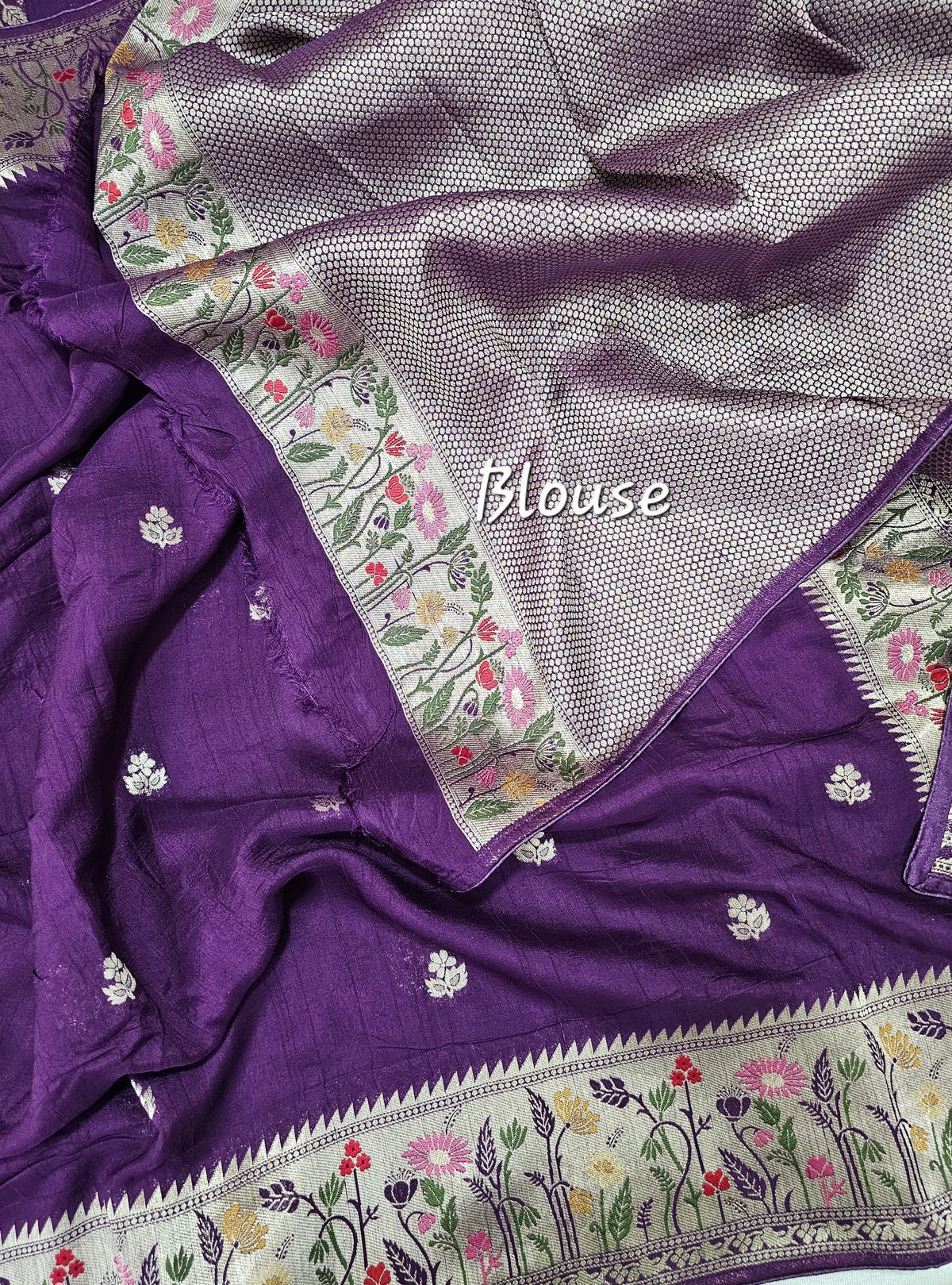 Premium Jute Blend Tussar with Paithani Weaving Border - Purple