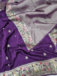 Premium Jute Blend Tussar with Paithani Weaving Border - Purple