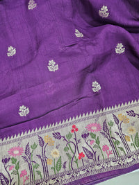 Premium Jute Blend Tussar with Paithani Weaving Border - Purple
