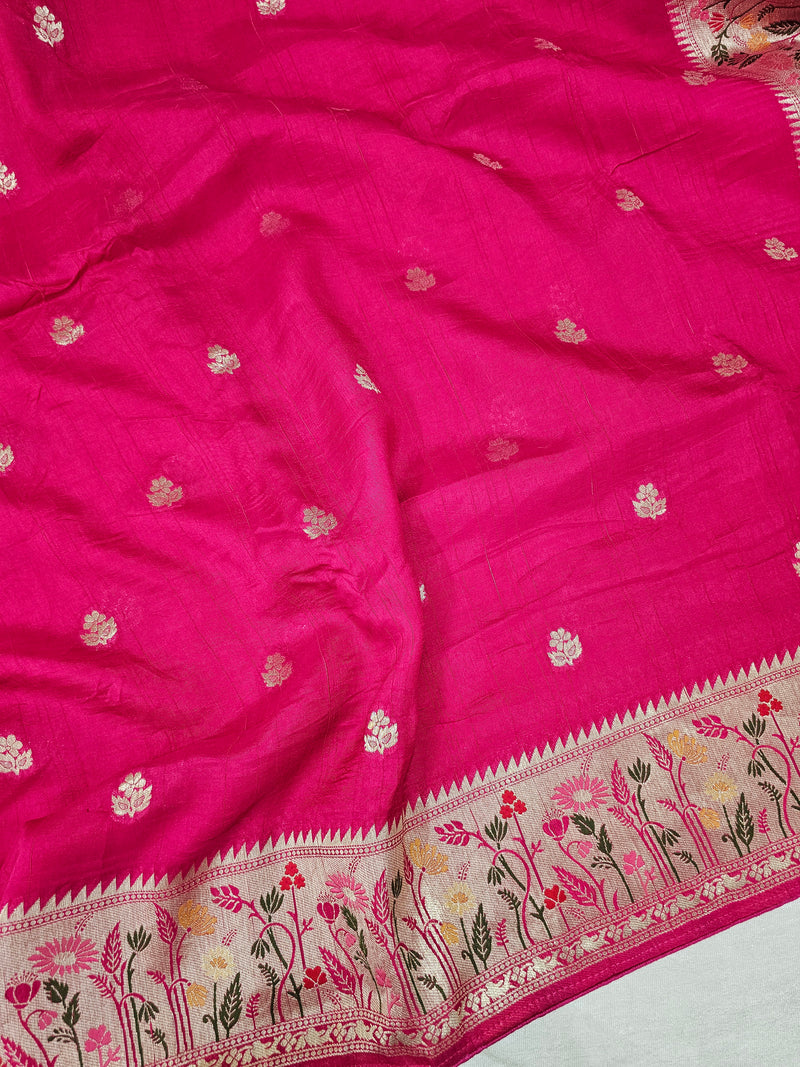 Premium Jute Blend Tussar with Paithani Weaving Border - Pink