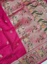 Premium Jute Blend Tussar with Paithani Weaving Border - Pink