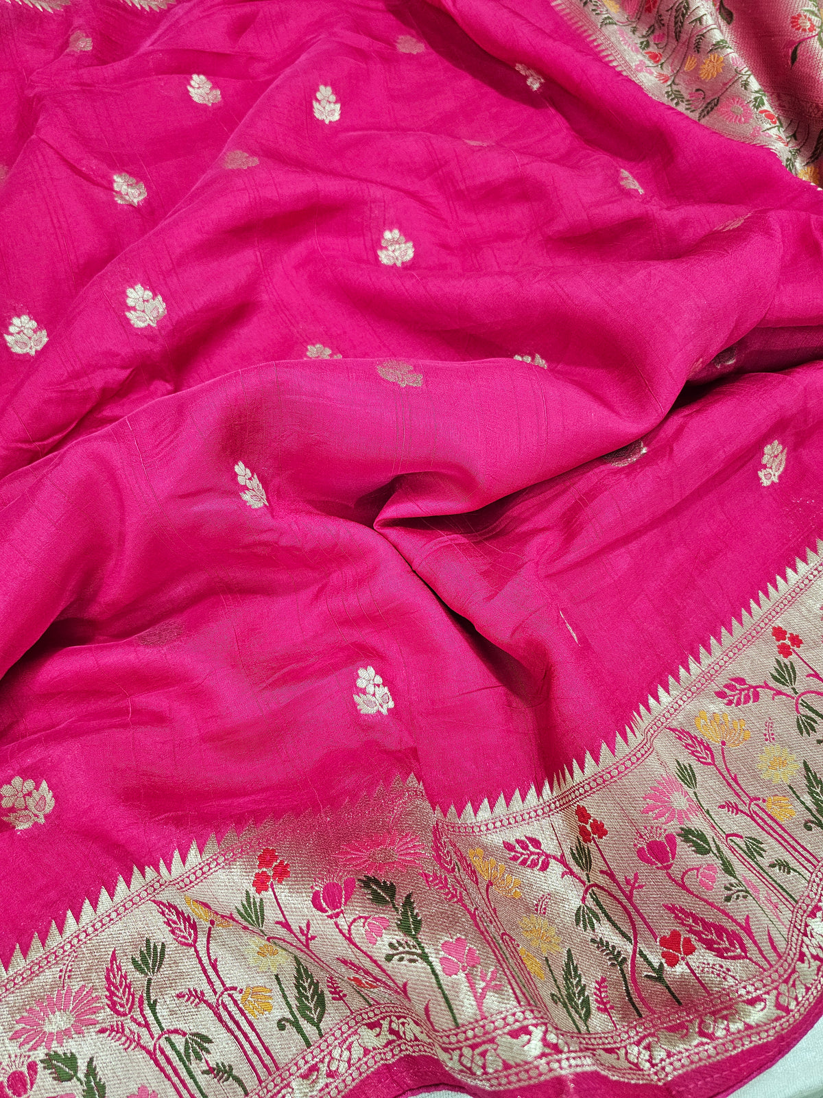 Premium Jute Blend Tussar with Paithani Weaving Border - Pink