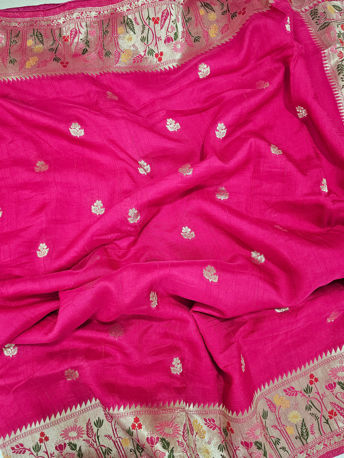 Premium Jute Blend Tussar with Paithani Weaving Border - Pink