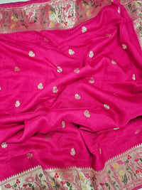 Premium Jute Blend Tussar with Paithani Weaving Border - Pink