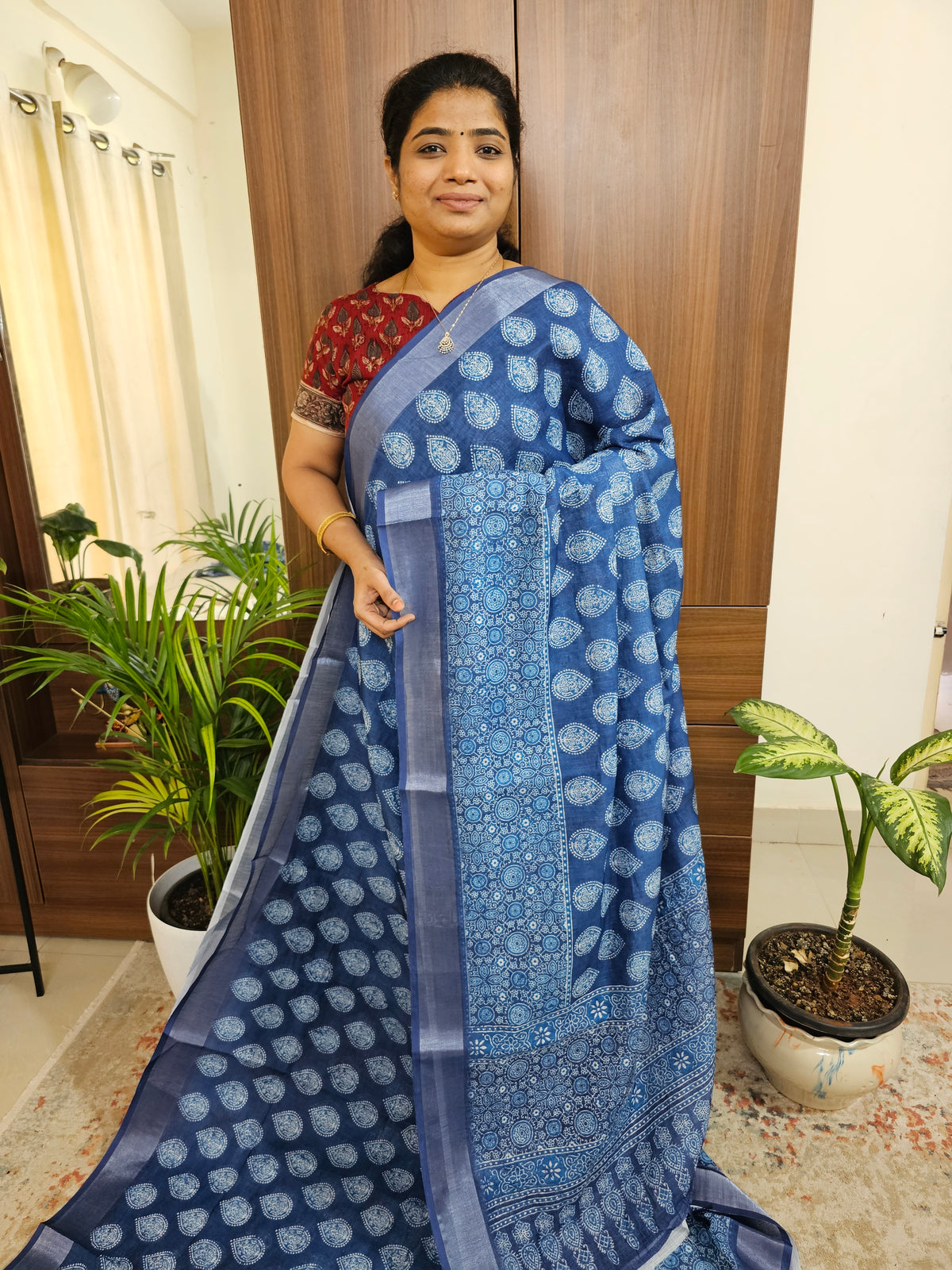 Indigo Linen Cotton with Digital Printed Sarees