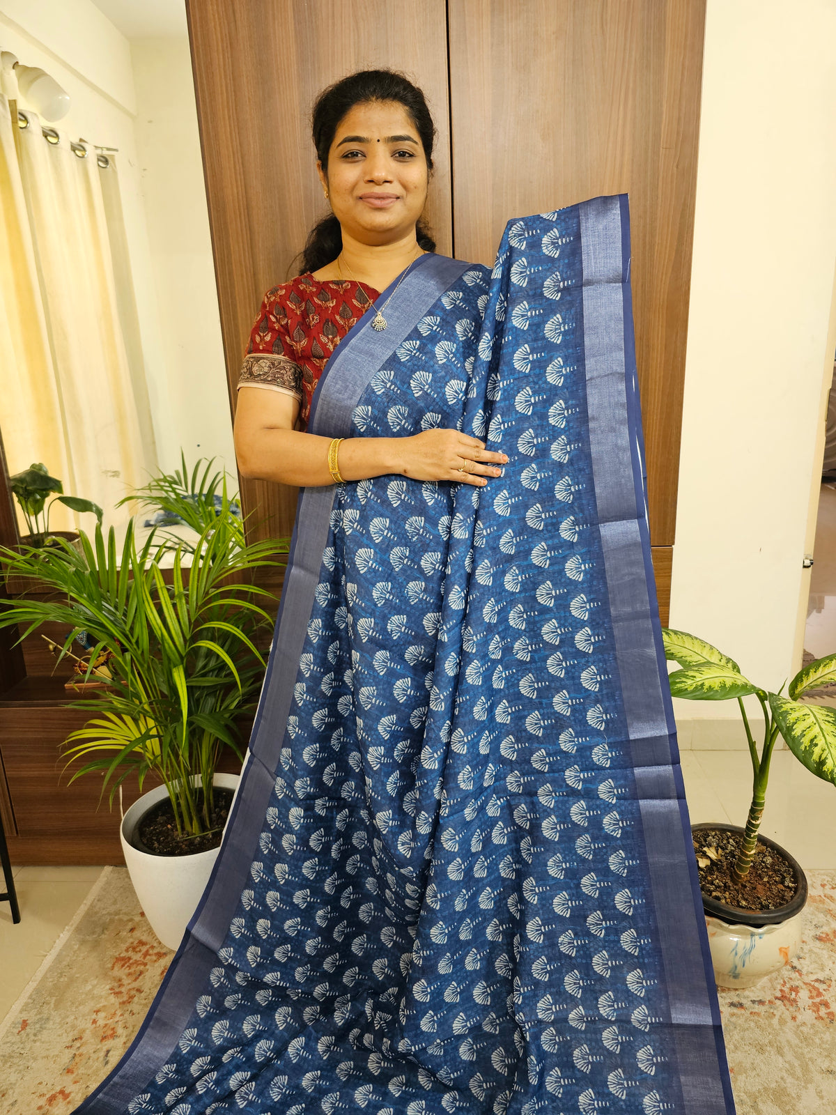 Indigo Linen Cotton with Digital Printed Sarees