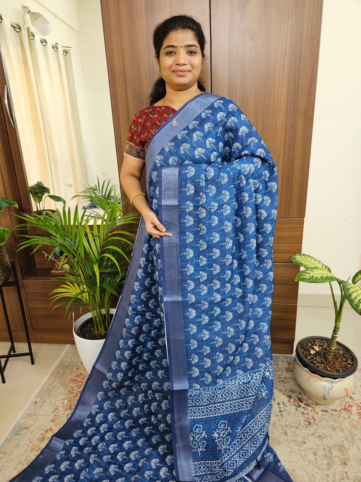Indigo Linen Cotton with Digital Printed Sarees