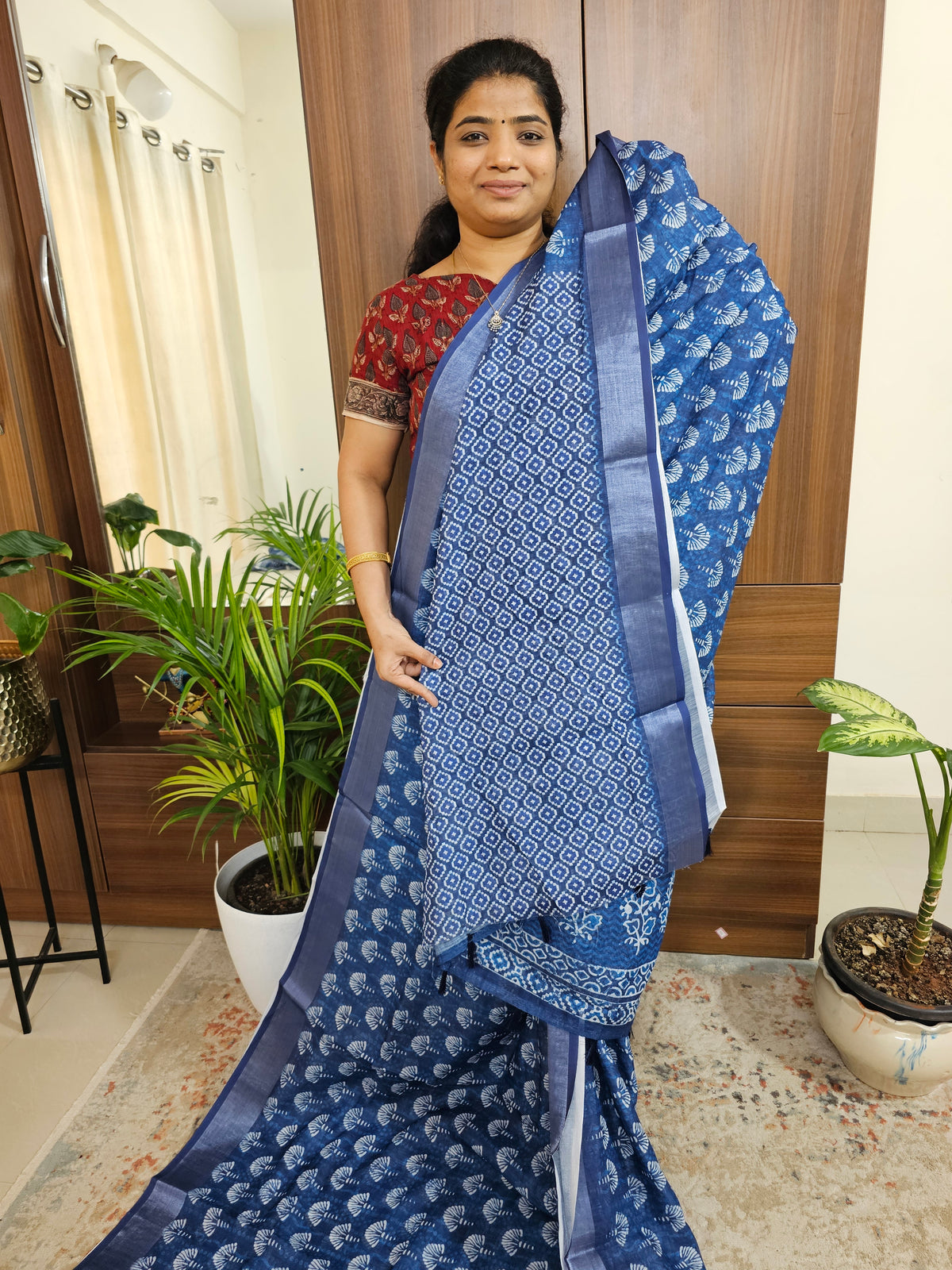 Indigo Linen Cotton with Digital Printed Sarees