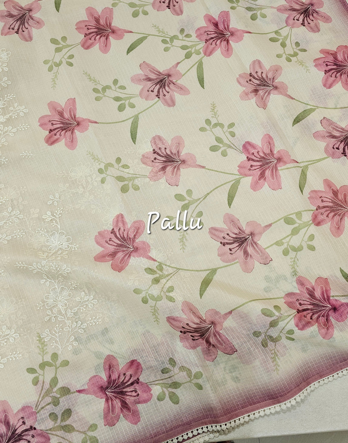 Soft Kota Sarees - Cream with Pink