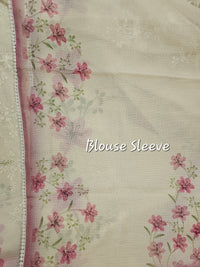 Soft Kota Sarees - Cream with Pink