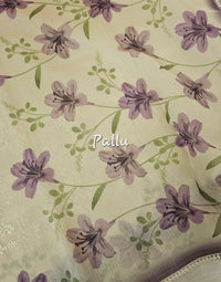 Soft Kota Sarees - Cream with Purple