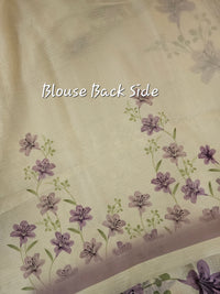 Soft Kota Sarees - Cream with Purple