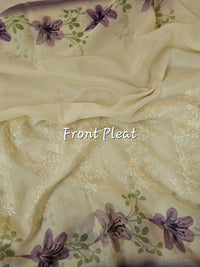 Soft Kota Sarees - Cream with Purple