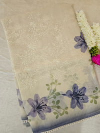 Soft Kota Sarees - Cream with Blue
