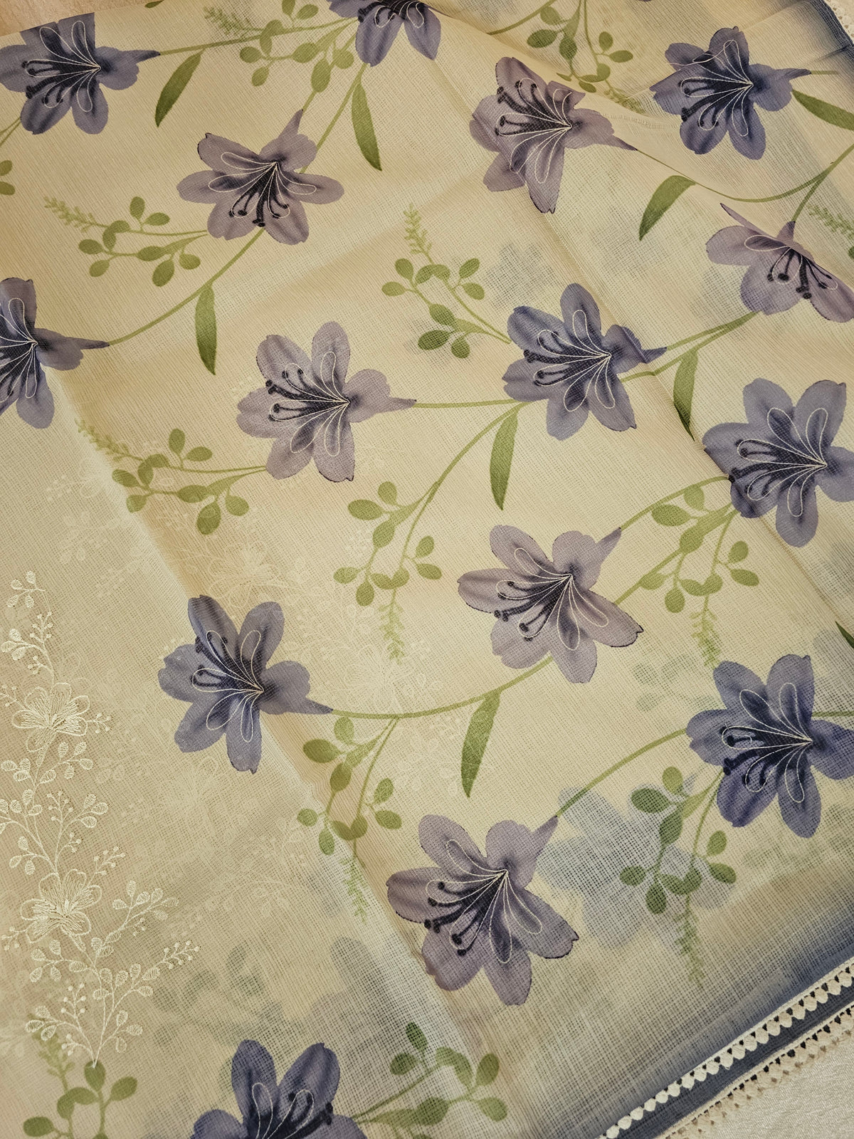 Soft Kota Sarees - Cream with Blue