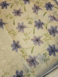 Soft Kota Sarees - Cream with Blue