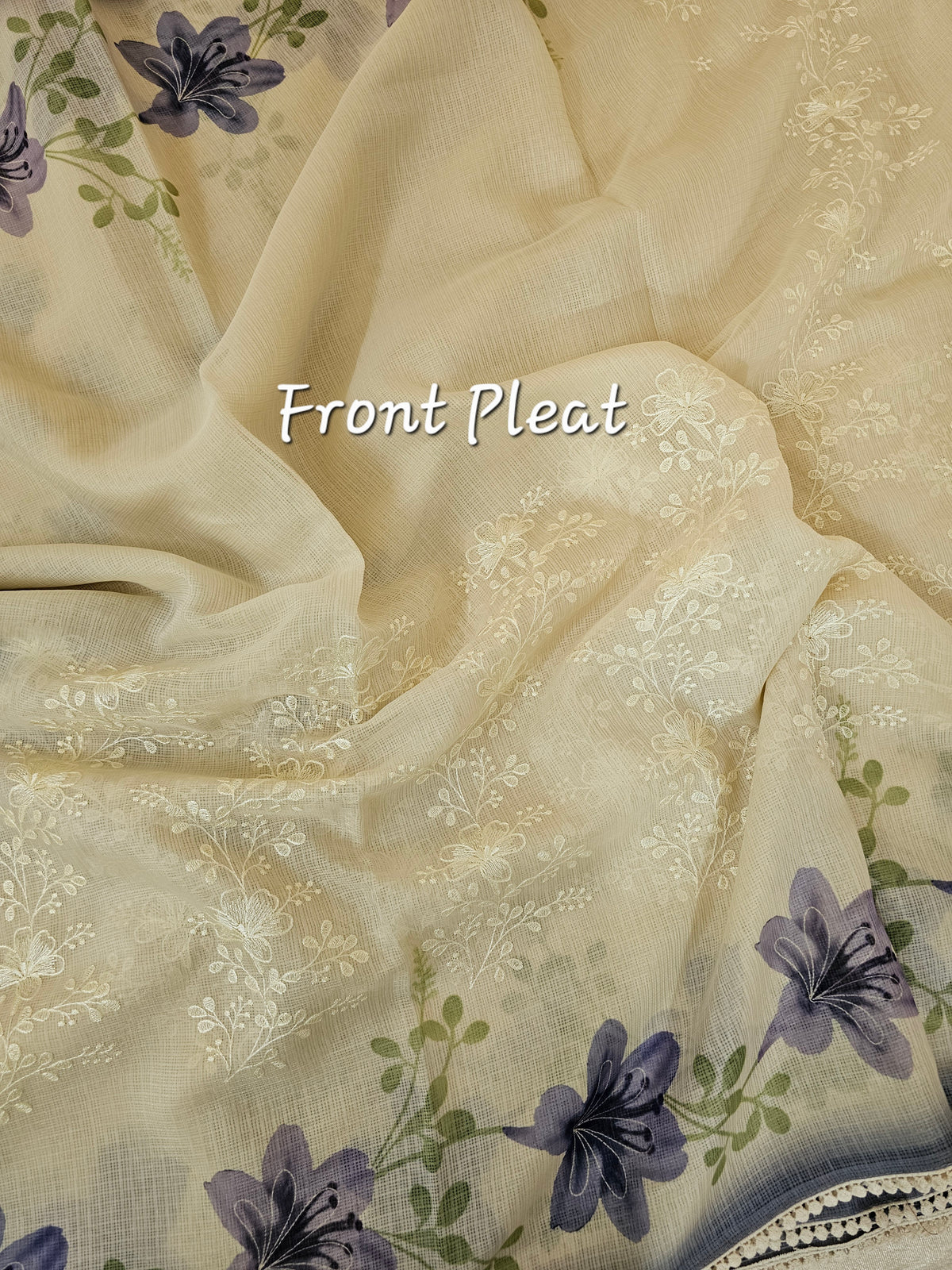 Soft Kota Sarees - Cream with Blue