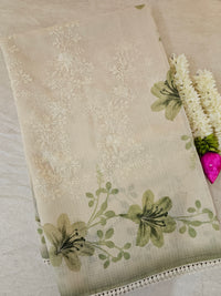 Soft Kota Sarees - Cream with Green