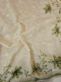Soft Kota Sarees - Cream with Green
