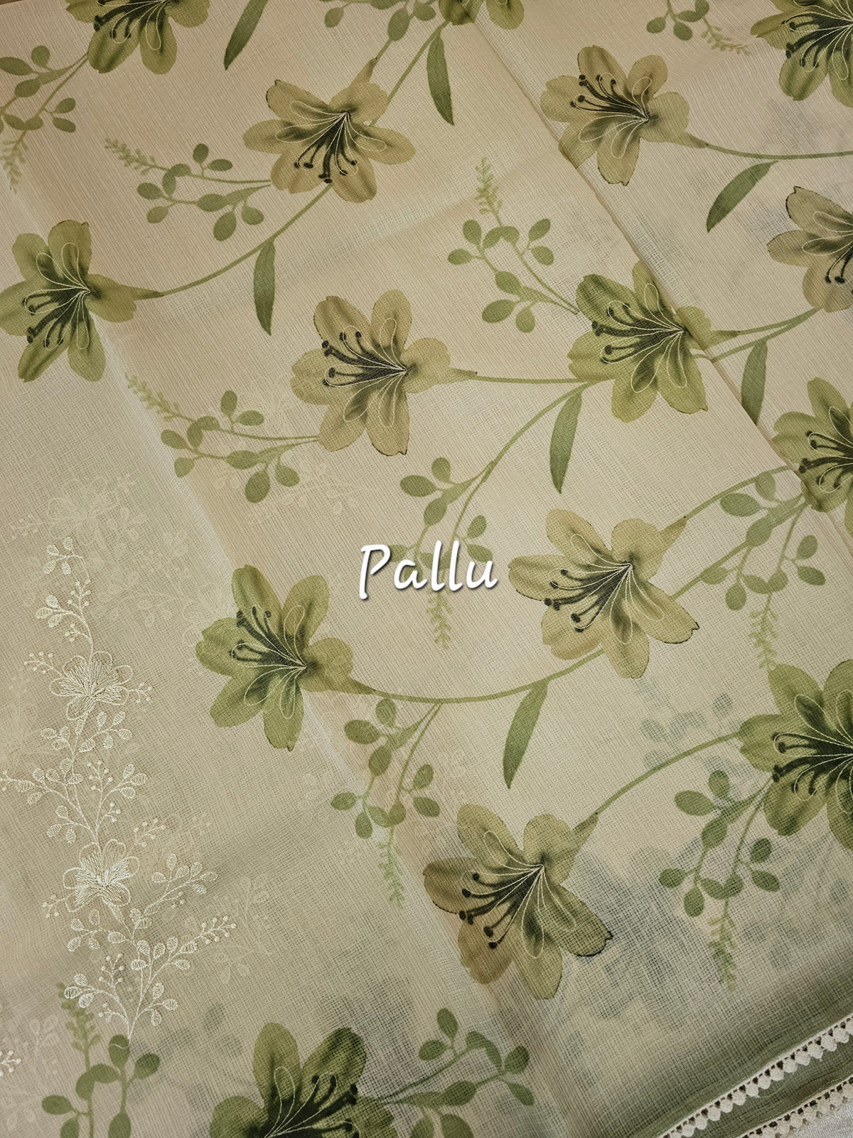 Soft Kota Sarees - Cream with Green