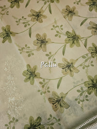 Soft Kota Sarees - Cream with Green