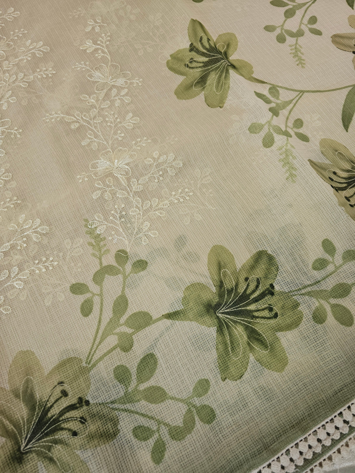 Soft Kota Sarees - Cream with Green