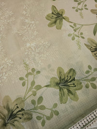 Soft Kota Sarees - Cream with Green