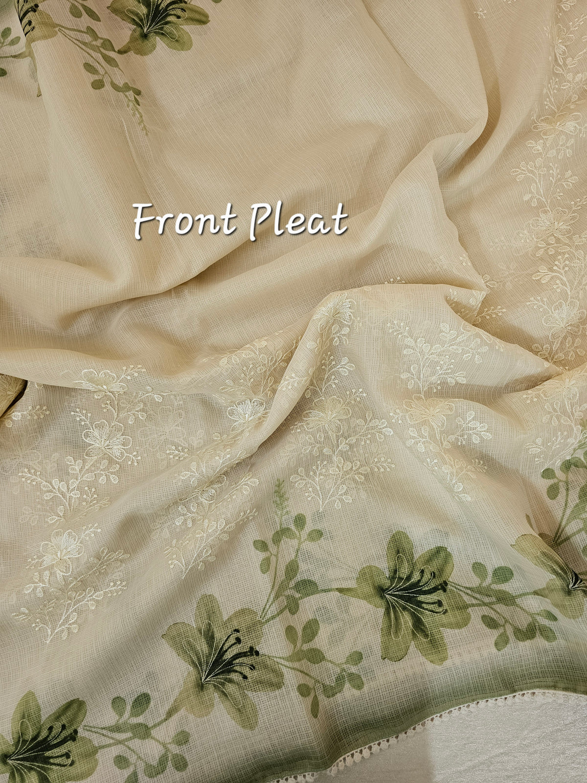 Soft Kota Sarees - Cream with Green