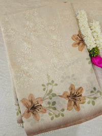 Soft Kota Sarees - Cream with Brown