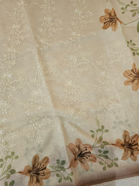 Soft Kota Sarees - Cream with Brown