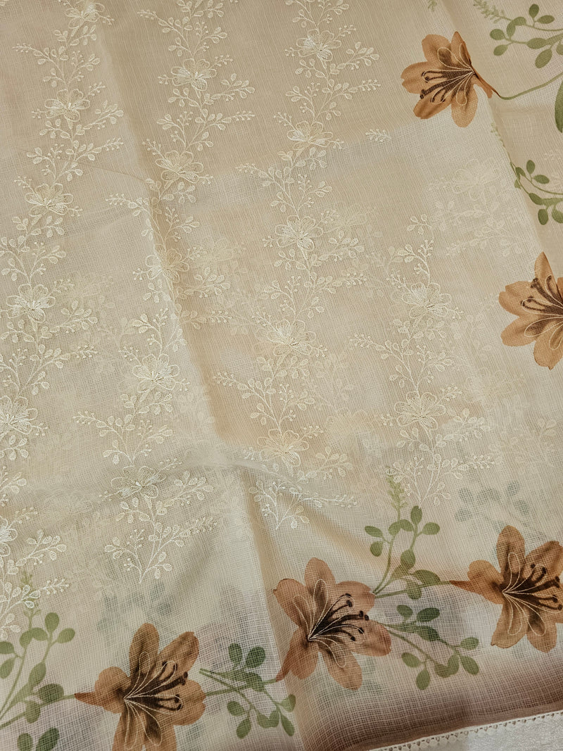 Soft Kota Sarees - Cream with Brown