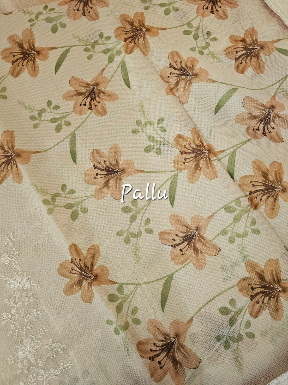 Soft Kota Sarees - Cream with Brown