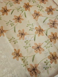 Soft Kota Sarees - Cream with Brown