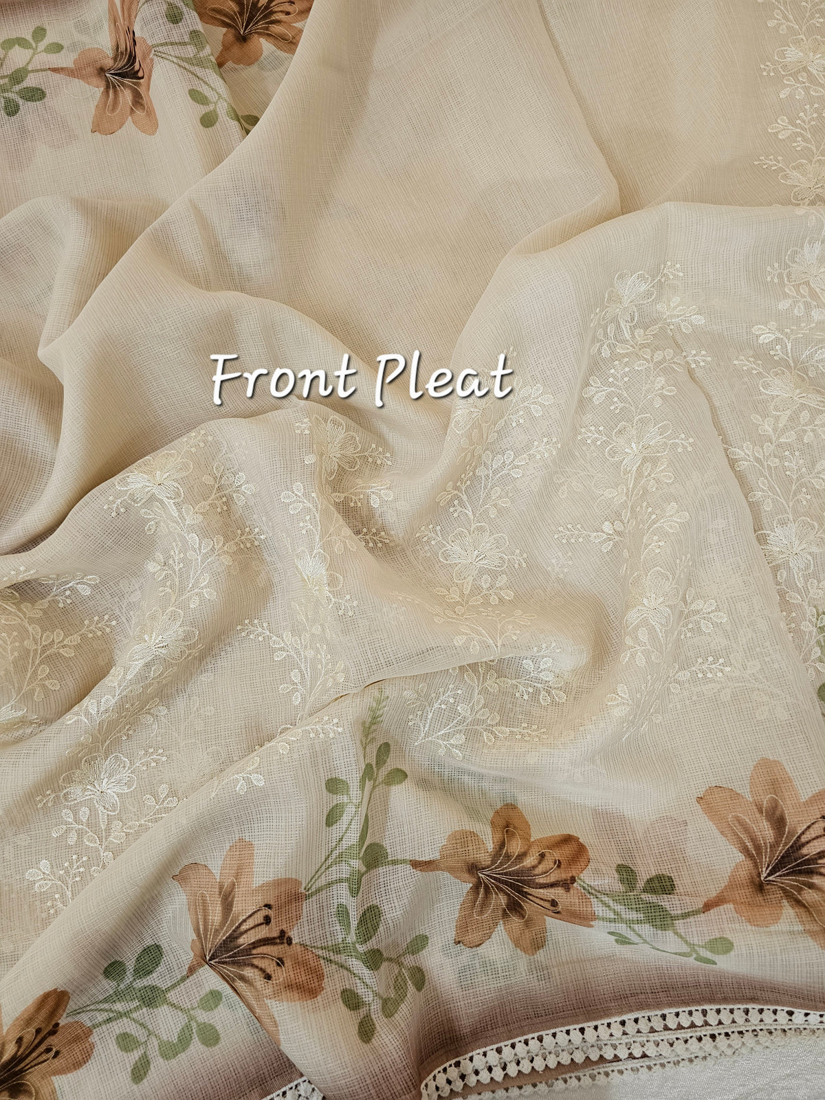 Soft Kota Sarees - Cream with Brown