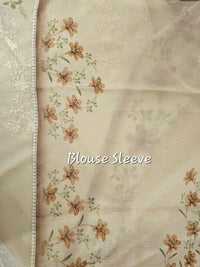 Soft Kota Sarees - Cream with Brown