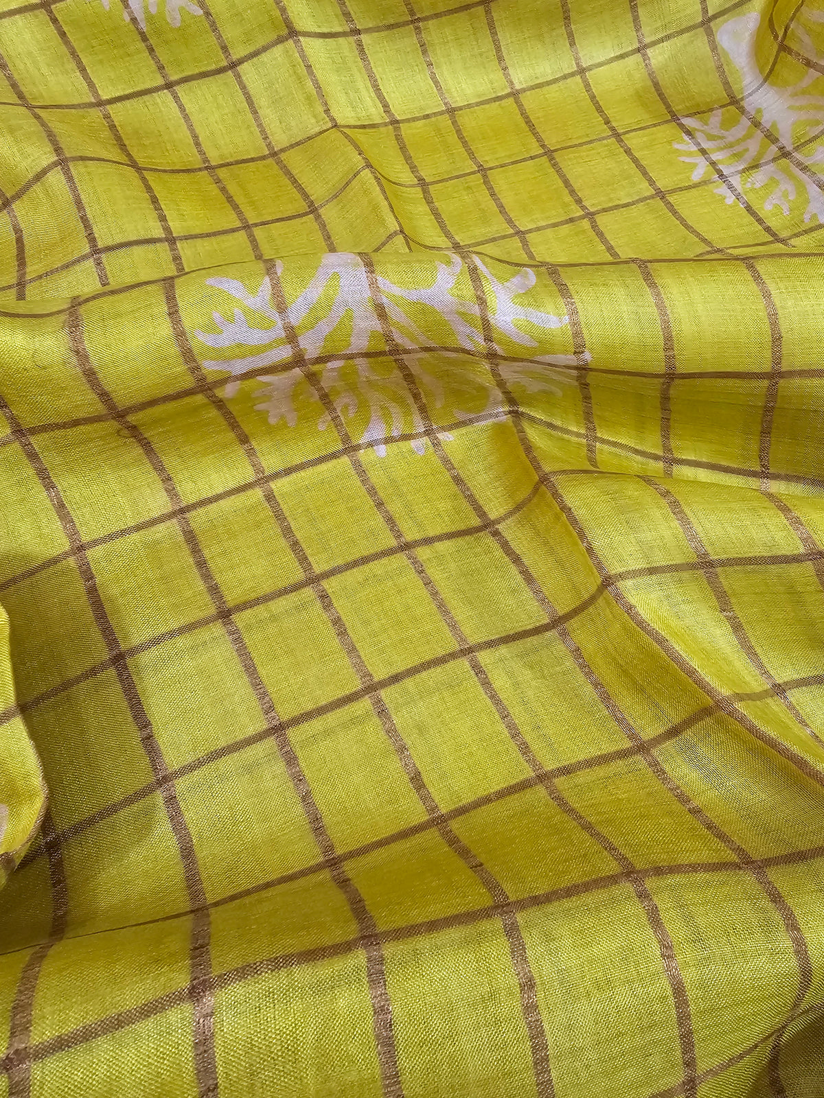 Pure Tussar Checks - Yellow with Pink