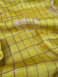 Pure Tussar Checks - Yellow with Pink
