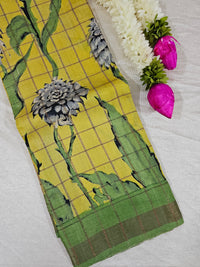 Pure Tussar Checks - Yellow with Green
