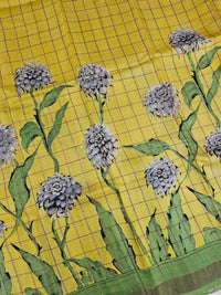 Pure Tussar Checks - Yellow with Green